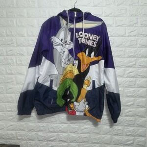 Members Only Looney Tunes Windbreaker Jacket Size L Bugs Bunny Taz Daffy Duck
